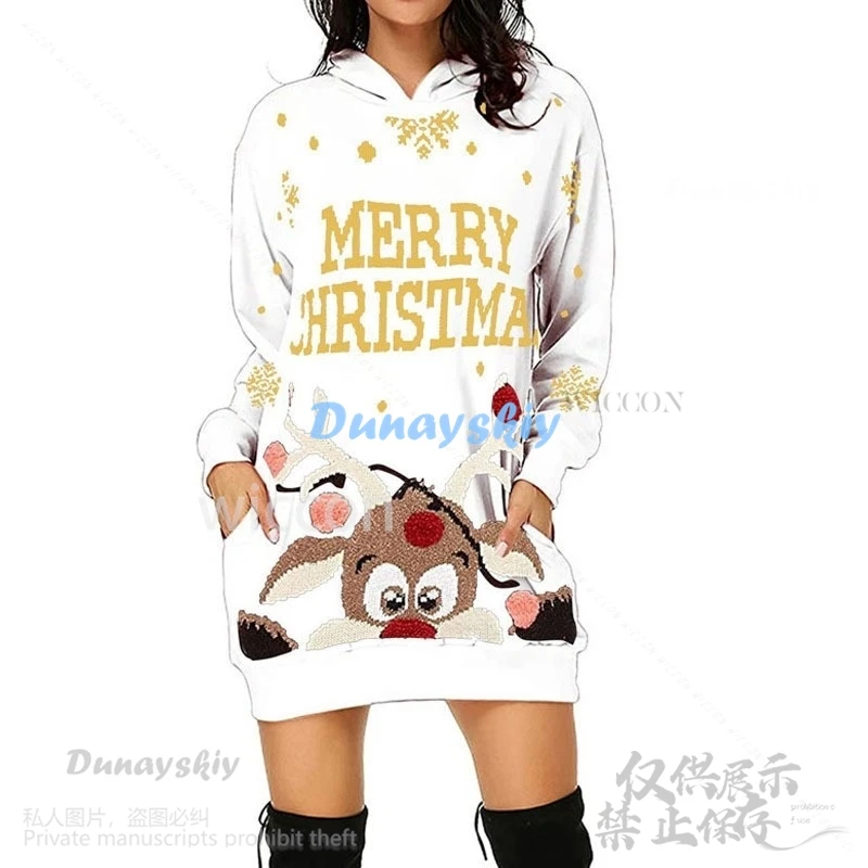 Christmas Anime 2024 Cosplay Costume Long Sleeved Sweater Dress Elk Print Hooded Dress Furyy For Woman Girls Cute Cos Customized