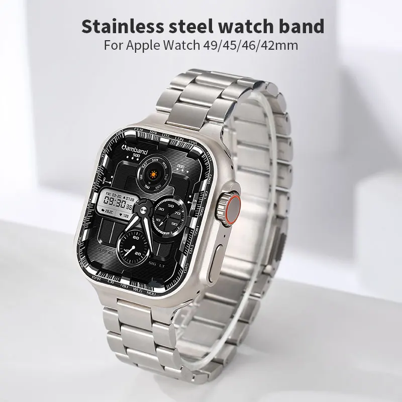 สายสแตนเลสผู้ชายสําหรับ Apple Watch 49 มม.46 มม.45 มม.44 มม.42 มม.ธุรกิจผู้ชายสําหรับ iWatch ultra2 1 9 8 7 สายโลหะ