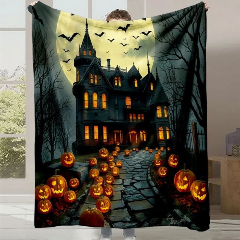 

2025 Halloween Gift Blanket Office Leisure Nap Sofa Blanket Digital Cartoon Cute Printed Flannel Blanket