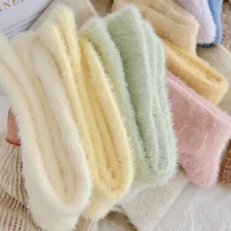 Socks Velvet Harajuku Women for Plush Winter and Plush Sleep Thicken Mink Cozy Velvet Coral Thermal Floor Autumn Mid-tube Socks