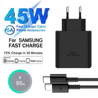 EU Plug 5A 45W Super Fast PD Charger For Samsung S24 S25 Plus Note 20 Ultra A53 A54 A71 A73 USB-C to USB-C Quick Charging Cable