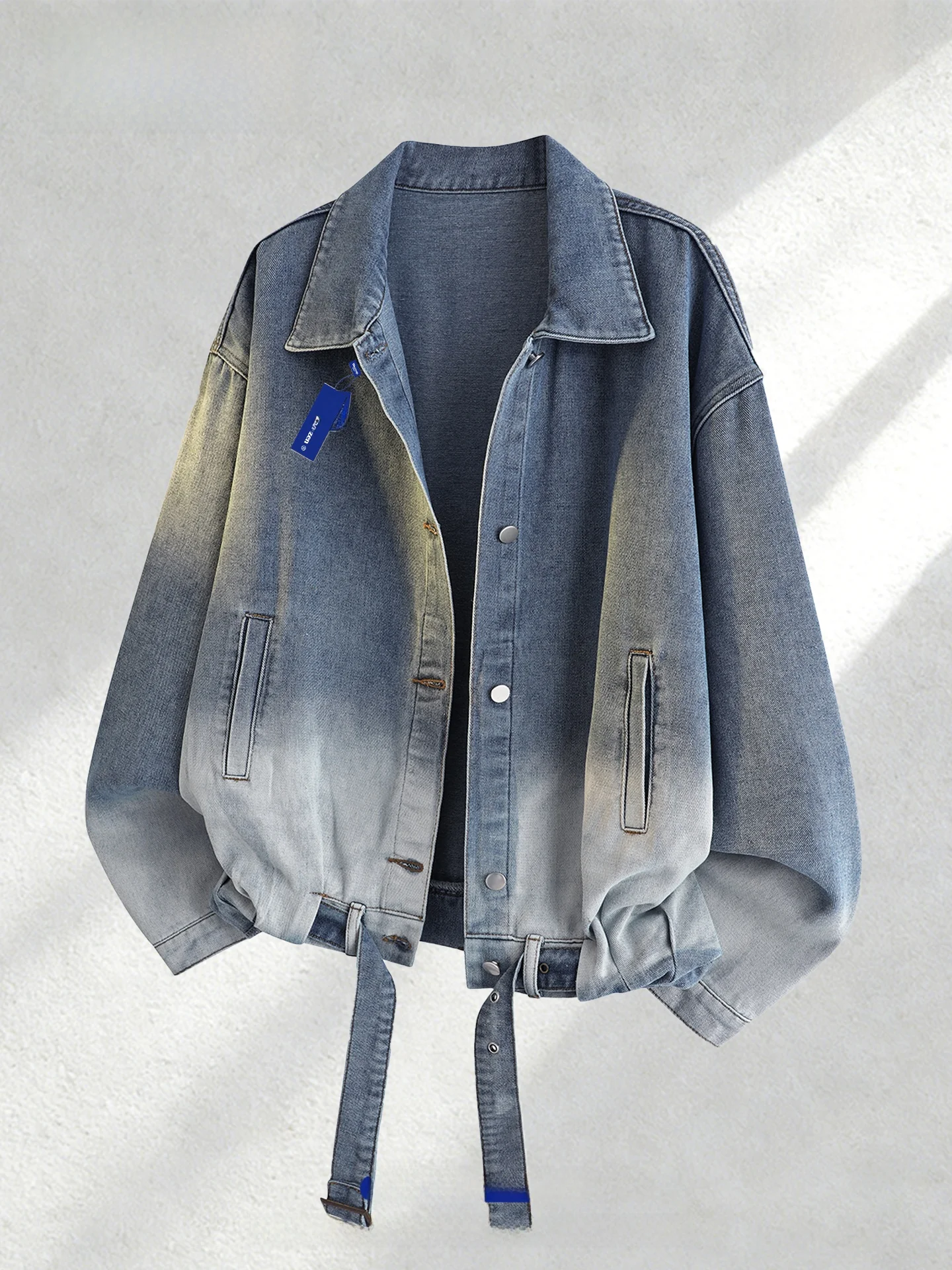 Wassup Dozen American Gradient Vintage Lapel Denim Jacket Men's Spring Loose Cool Casual Versatile Jacket Youth Spring Autumn