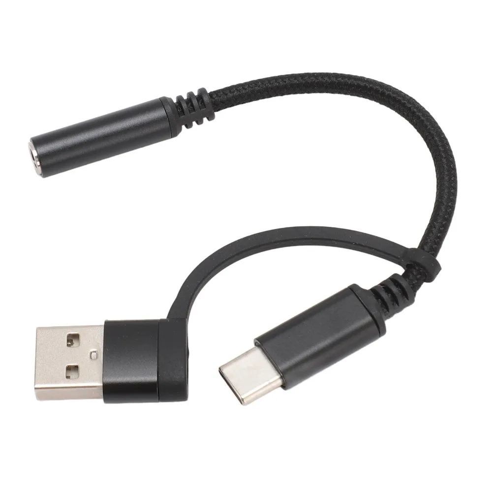 USB & Type-C 2-in-1 USB Type C to 3.5mm Audio Adapter 3.5mm Portable Digital Audio Converter for External Sound Card Headphone