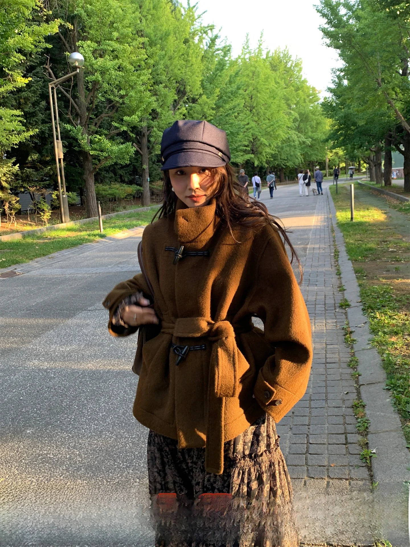 

Wang's Premium Camel Wool Felted Coat Women's Autumn Winter Waist-Cinching Trench Coat Long Sve Straight Cut Wool 90% Came...