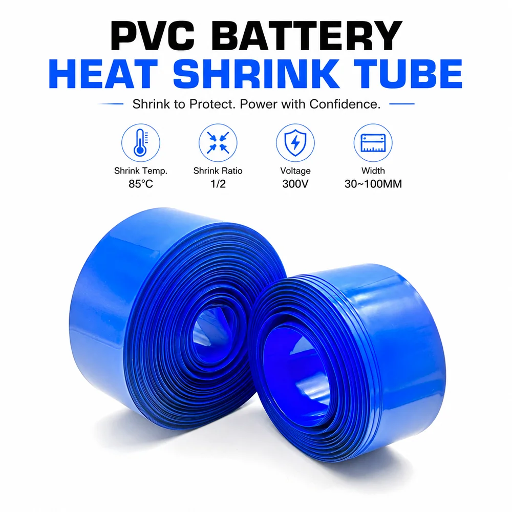 Blue PVC Heat Shrink Tube Wide 30-100mm Easy to cut/shrink fast/motor lead insulation wrapped protective sleeve