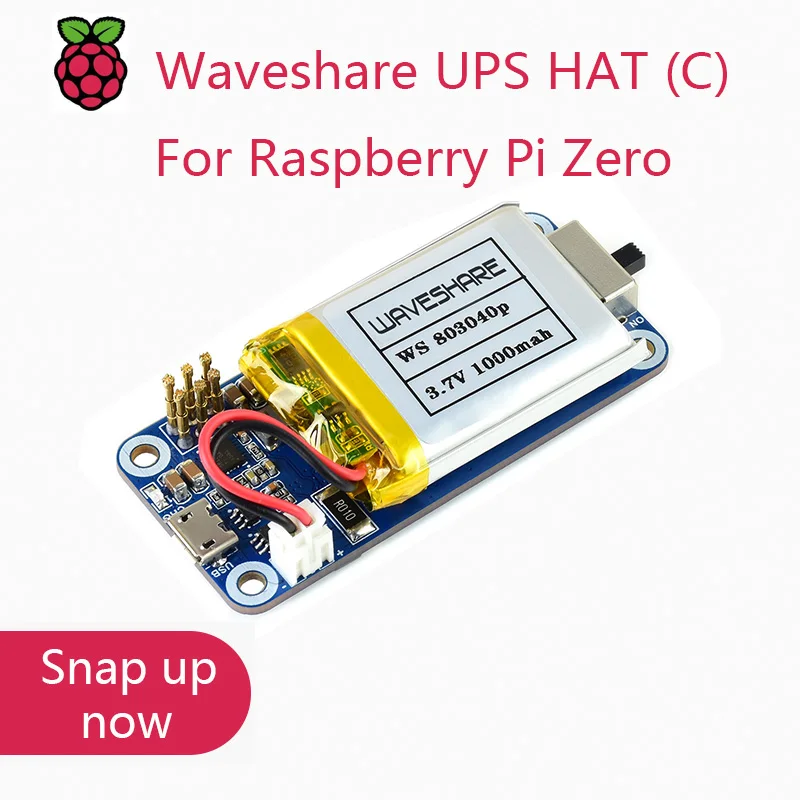 Waveshare UPS HAT (C) For Raspberry Pi Zero, 5V Uninterruptible Power Supply, Multi Battery Protection Circuits