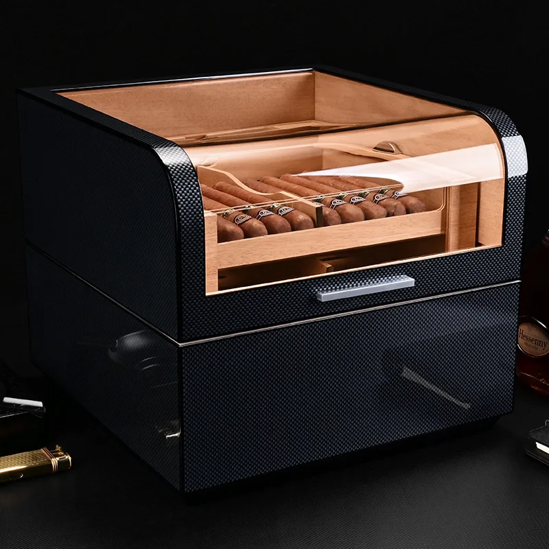 

Cigar Display Case Cedar Wood Cigar Case Large Capacity Storage Cigar Case Three Layer Carbon Fiber Humidor Smoking Accessories