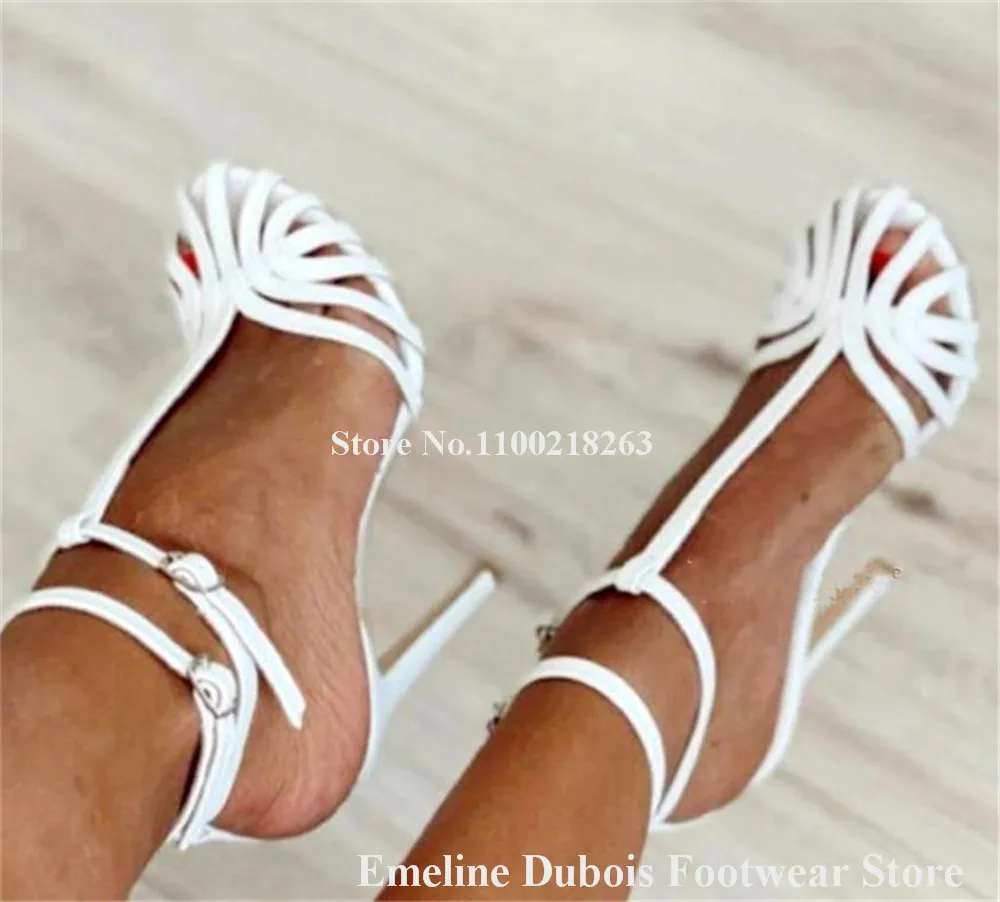 T-strap Caged Sandals Emeline Dubois Newest Sexy Women Round Toe Thin Bands Cross Stiletto Heel Gladiator Sandals Dress Heels