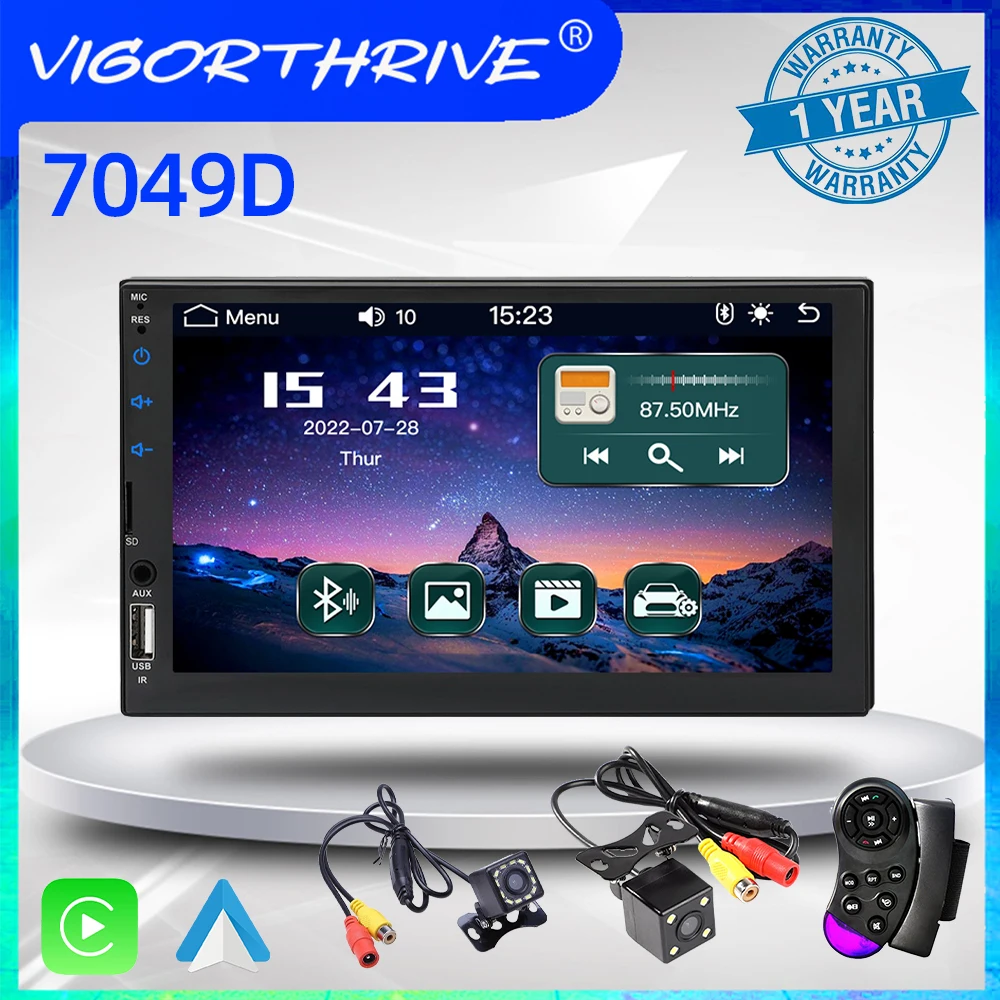 

Multimedia MP5 Player Touch Screen CARPLAY/Android Auto MirrorLink FM/USB/AUX/TF BT Car Radio 2 Din 7 Inch Rear View Camera