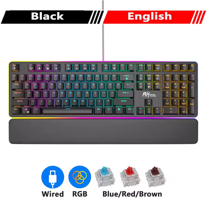 RK ROYAL KLUDGE RK918 RGB Backlight Wired Gaming Mechanical Keyboard 108 Keys Anti-Ghosting with Large LED Sorrounding Side Lamp - Image 8