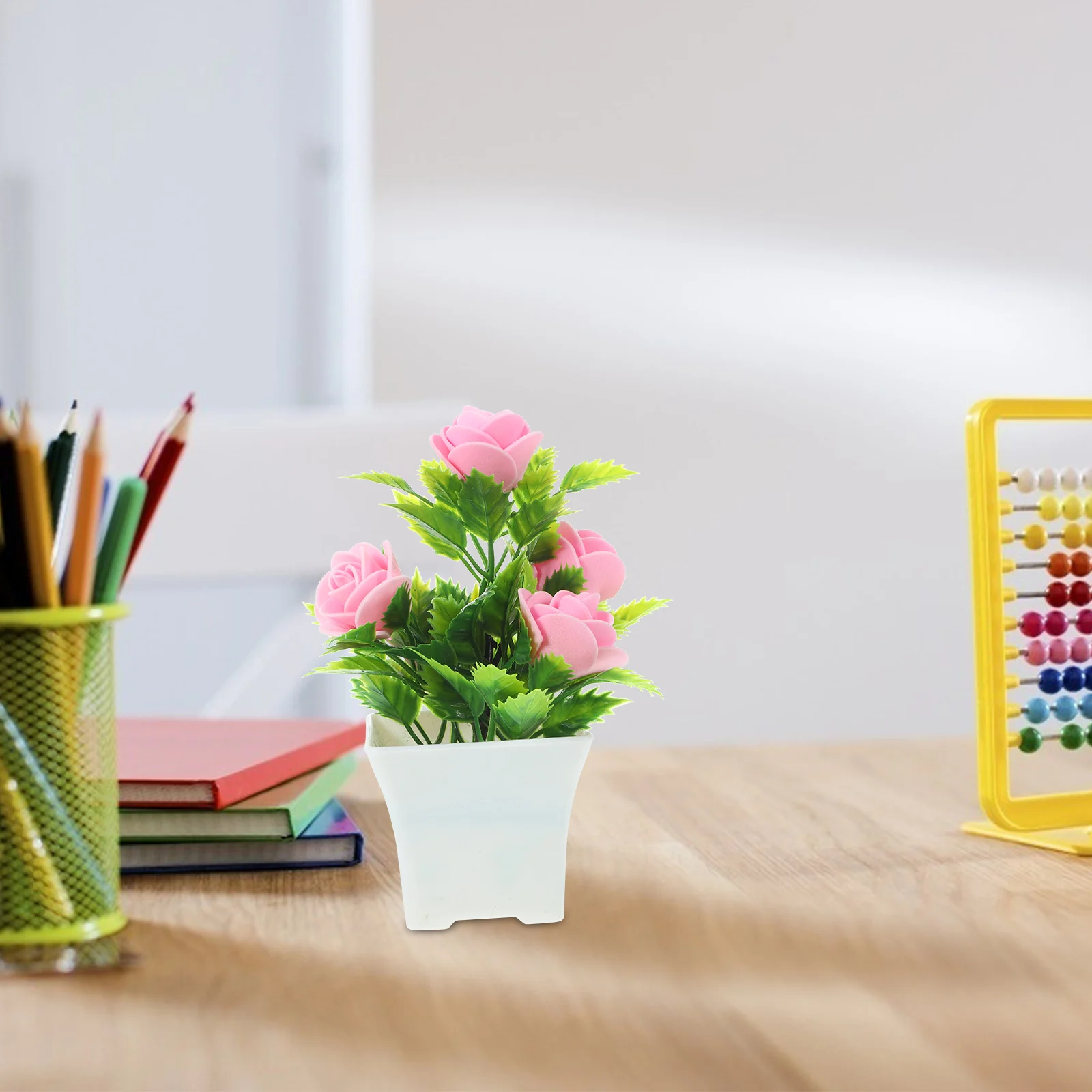 

5pcs Artificial Green Plants Desktop Potted Flowers Indoor Decor Plastic Simulation Faux Flower Tabletop Decor Home Office Pink