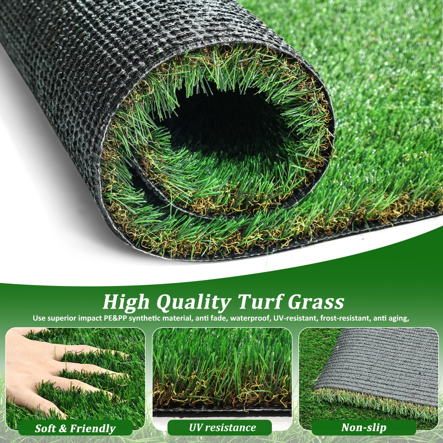 2FTX10FT Outdoor Artificial Grass Runner Rug, Realistic Fake Grass Roll for Patio Garden, Pets Turf Mat