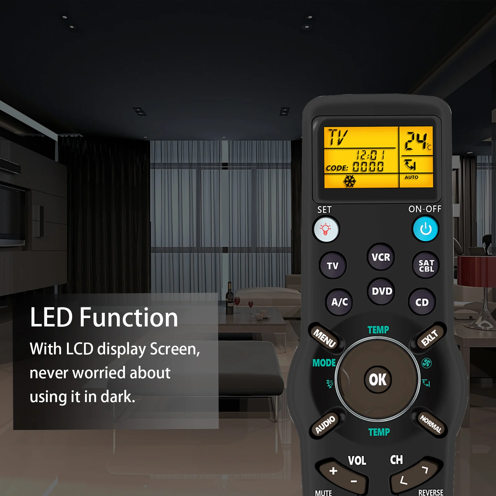 6 في 1 RM-991 مجموعة رمز نسخ التعلم للتحكم عن بعد العالمي للتلفزيون/SAT/DVD/CBL/CD/AC/VCR مع إضاءة خلفية CHUNGHOP