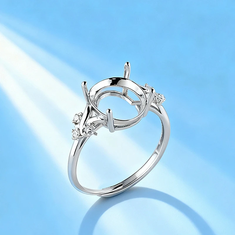 

925 Sterling Silver Women Ring High-end niche Design 8x10mm Oval Cut Cabochon Semi Mount Ring Setting Cubic Zirconia