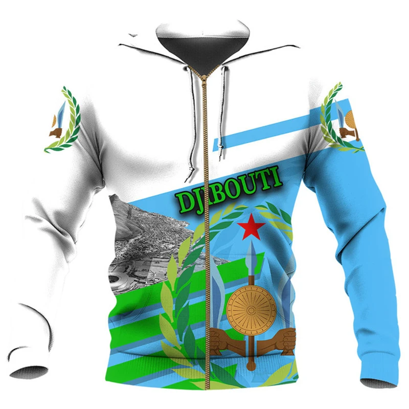 

Djibouti Flag Map Graphic Sweatshirts Djiboutians National Emblem Zip Up Hoodie For Men Clothes Casual Male Sports Boy Pullovers