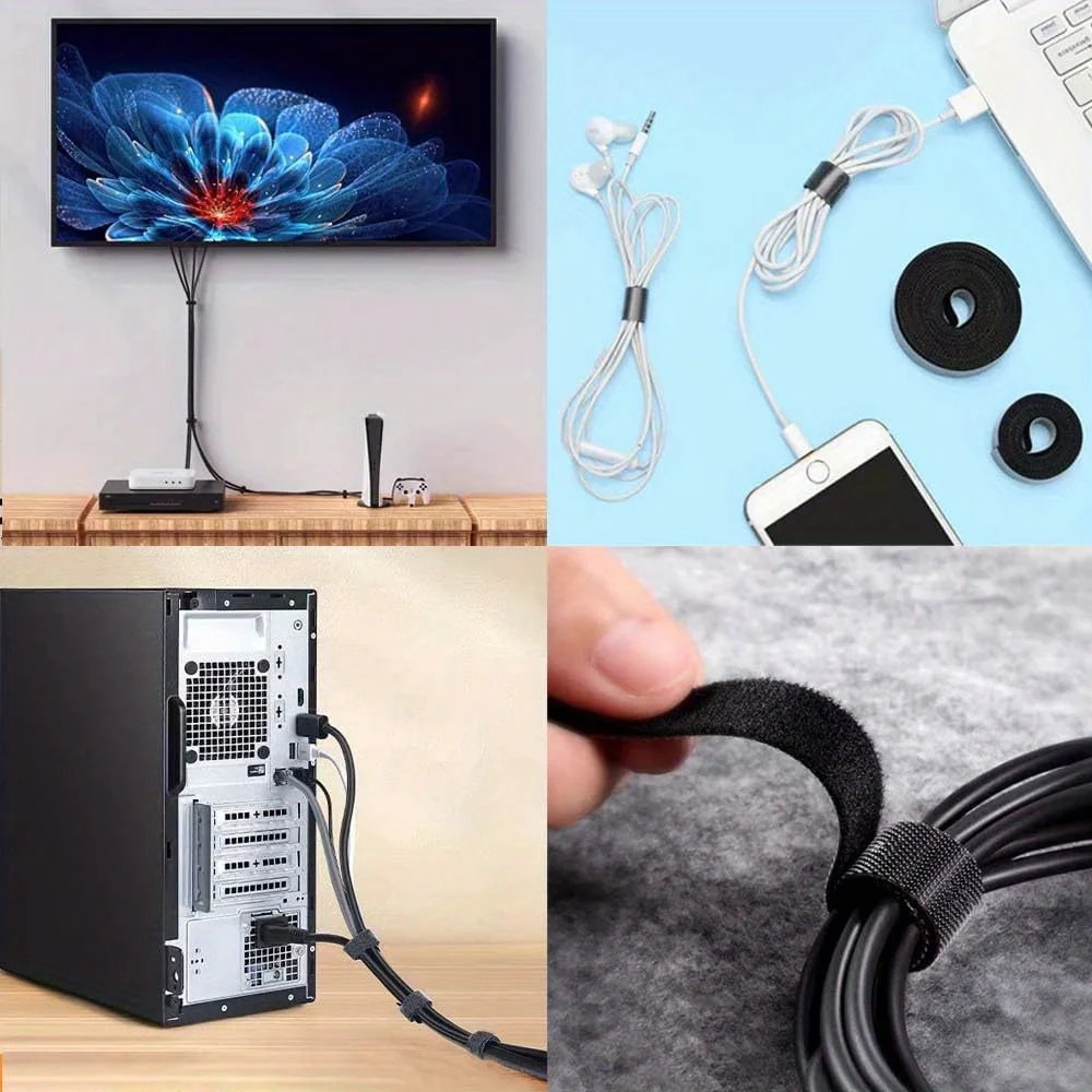 1-50m Kabel-Organizer USB-Kabelbinder Schreibtisch-Computer-Management-Band Kabelbinder Kopfhörer-Kabelhalter Kabelwickler Telefonhaken und Klettverschluss – Detail 8