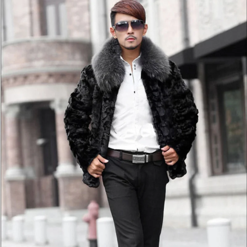 

Winter Faux Fur Jacket Men New Warm Coat Fashion Black High-end Rabbit Jackets Plus Size S - 6XL