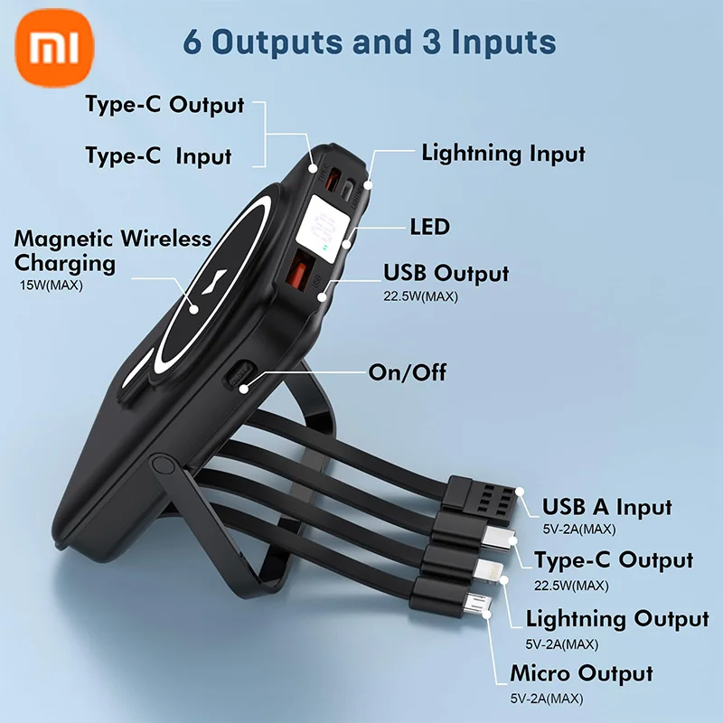 شاحن محمول لاسلكي من Xiaomi بقدرة 50000 مللي أمبير في الساعة كابلات بنك الطاقة المغناطيسية شاشة LED 22.5 وات PD شحن سريع لهاتف Apple Samsung Xiaomi