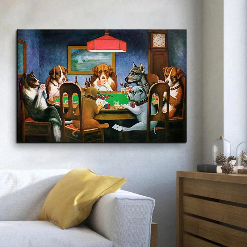 

Funny Dogs Playing Poker Animal Posters, Canvas Wall Art Painting Posters and Prints for Living Room Home Decoration Pictures