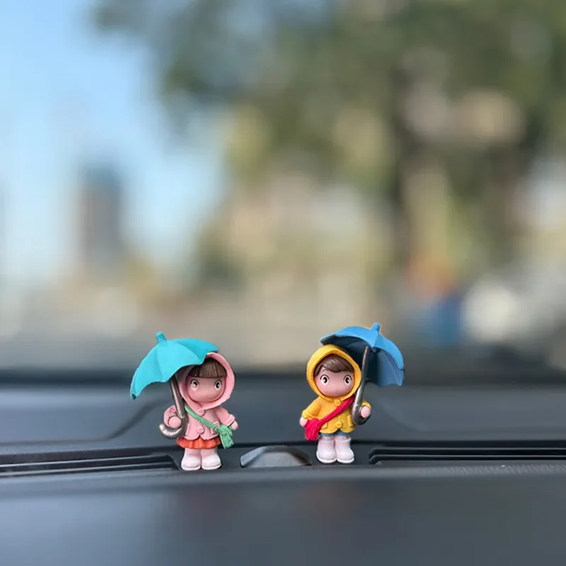 4PCS Car Interior Decoration Accessories Cute Cartoon Umbrella Little Girl Center Console Window Dashboard Decoration Supplies