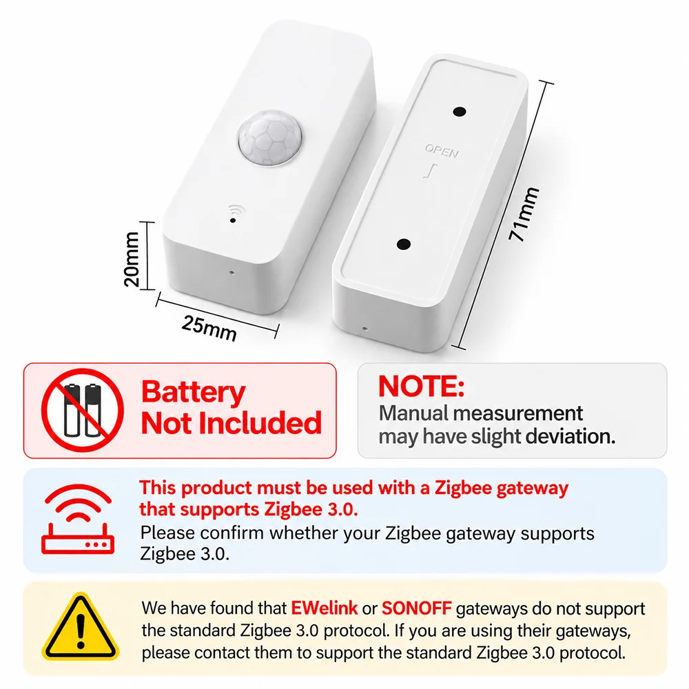Zigbee 3.0 PIR Motion Sensor Zigbee Hub Required Smart Home Security Works with Home Assistant Yandex Alexa ZHA Zigbee2MQTT
