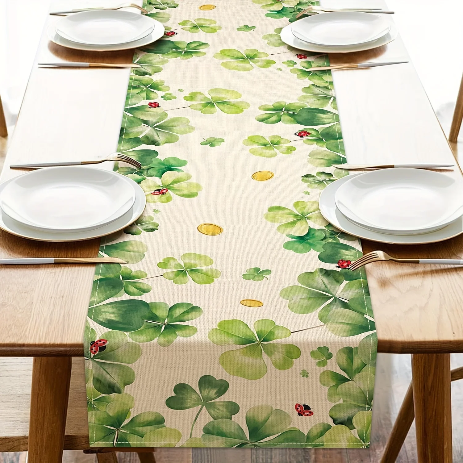 1pc Clover Pattern Table Runner 2D Single Print Watercolor Home Decor Fresh Accessory Lucky Functional St Patrick-Themed Durable