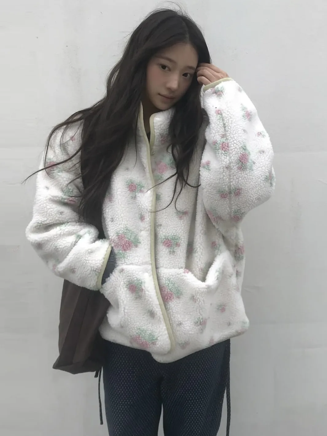 Cappotto floreale in cotone caldo Jaet da donna Sle double-face in pelliccia di agnello ort Primavera Autunno Inverno Faion Capispalla