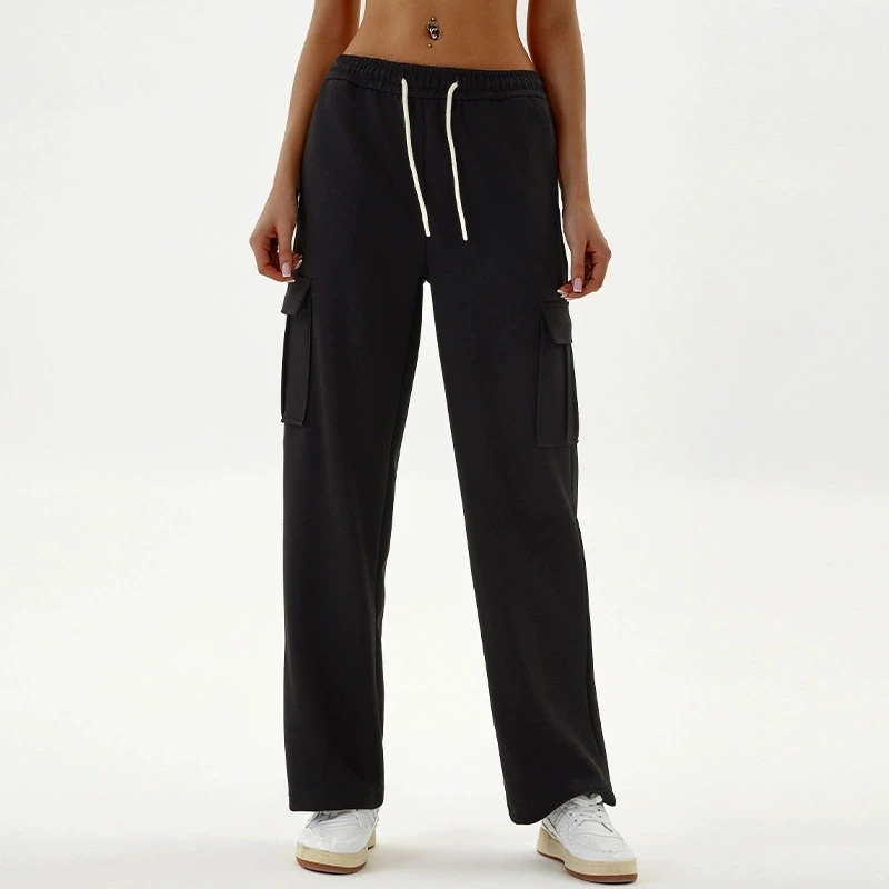 Women Relaxed‑cut Cargo Sweatpants High‑waist Straight‑leg for Street‑vibe City‑ramble Daily‑errand Trend‑driven Casual Trousers