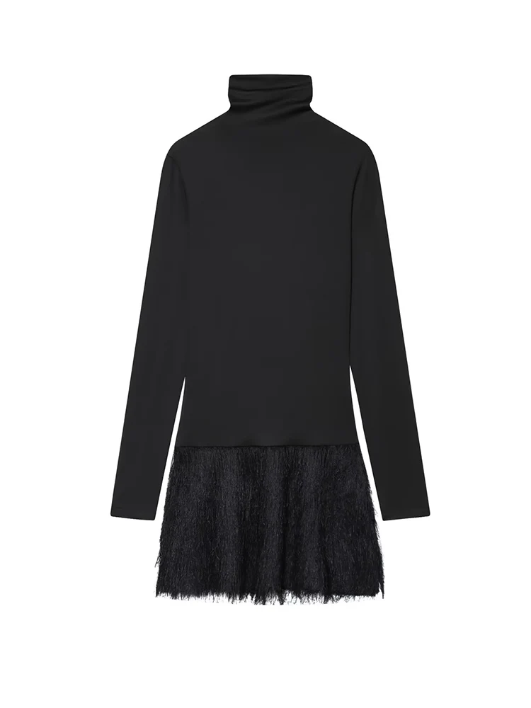 Abito da donna con nappa sottile Abito aderente sexy a maniche lunghe con nappa Decorazione dolcevita da donna per feste chic Mini abito con giunture