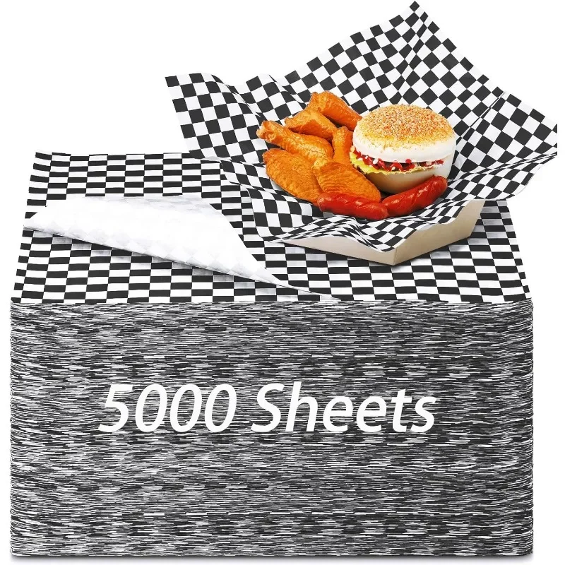 5000 Sheets Sandwich Wrap Sheet  Paper Grease Resistant Paper for Party Restaurant Wrapping Bread Fries (Black, White)