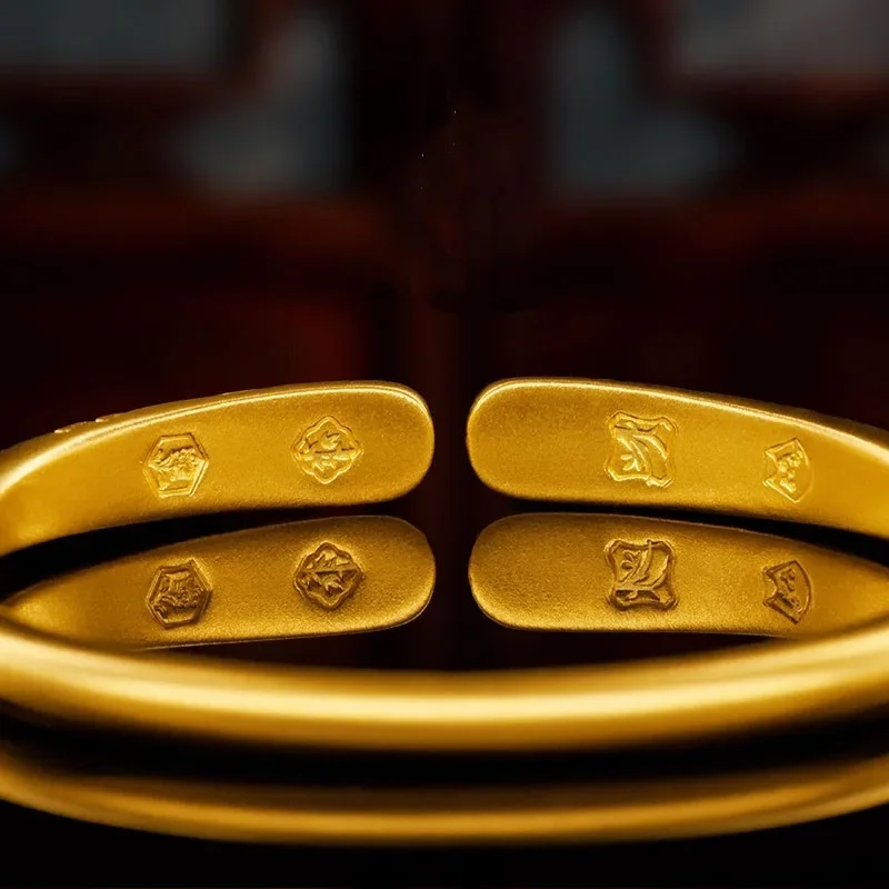 9999 real gold 24K yellow gold Longyue Fengming Ancient Method Engraved Bracelet Longfeng Jixiang Ladies Bracelet