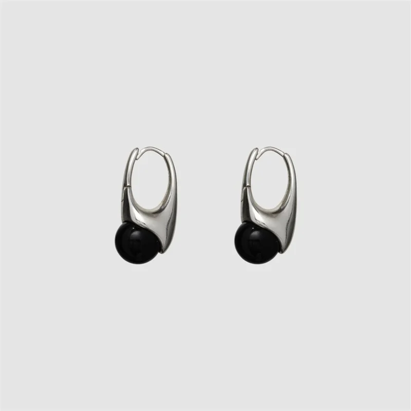 

Vintage Fashion Inlaid Black Agate Pendant earrings for Women Simple Niche Light Luxury Design Unique Earrings Jewelry