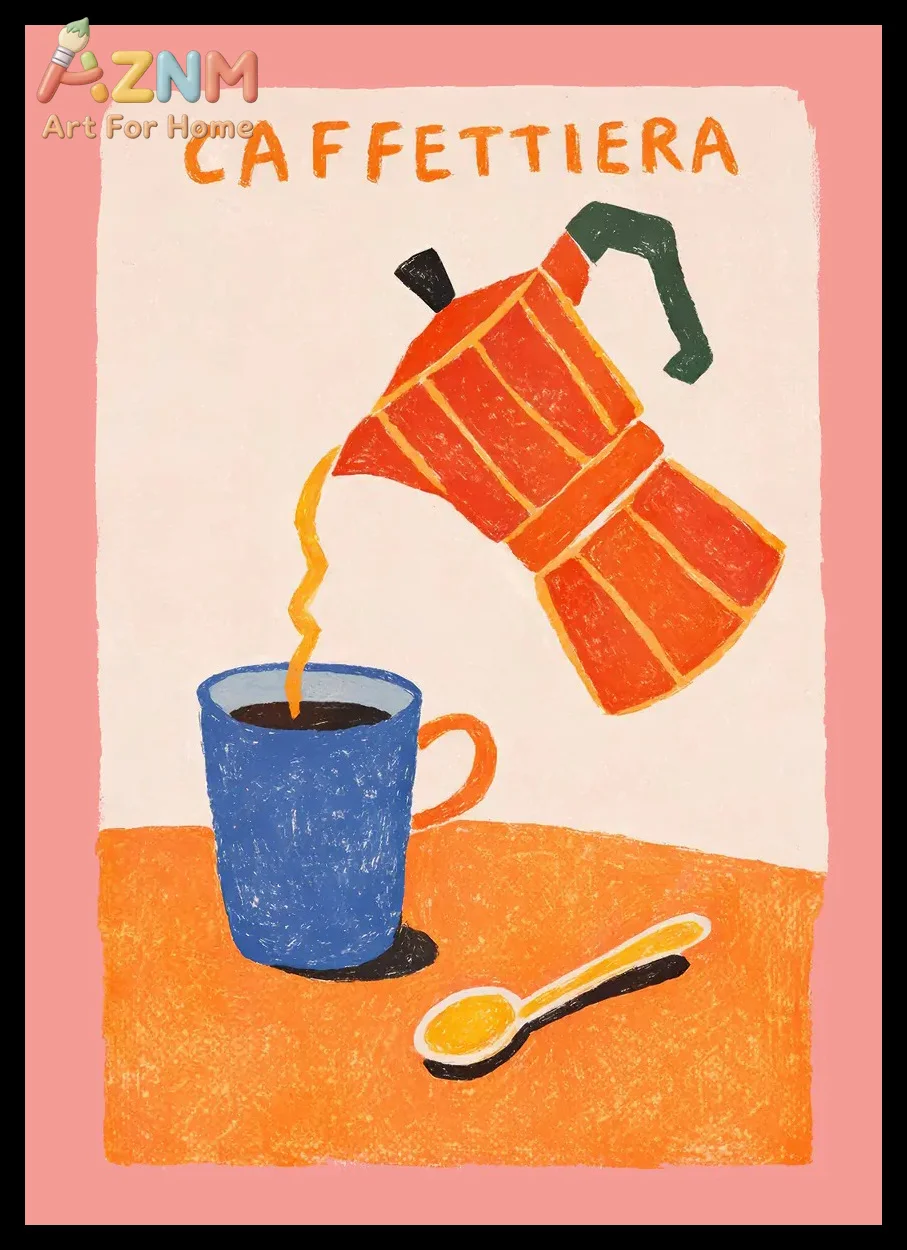 Italian Espresso Coffee Canvas Wall Art Poster Cafe Illustration Canvas Painting Prints Wall Pictures for Cafe Room Decor Gifts