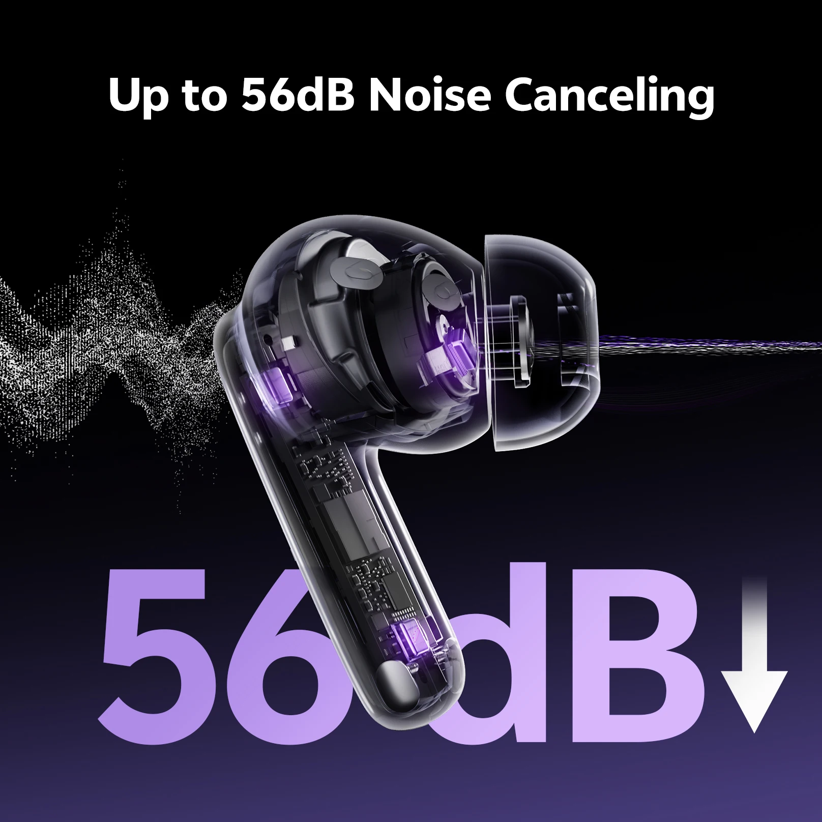 QCY Adaptive Hybrid ANC Wireless Earbuds MeloBuds N70 Bluetooth 6.0 LDAC Hi-Res 6 Mics Clear Call In-Ear Detection Earphone HT18