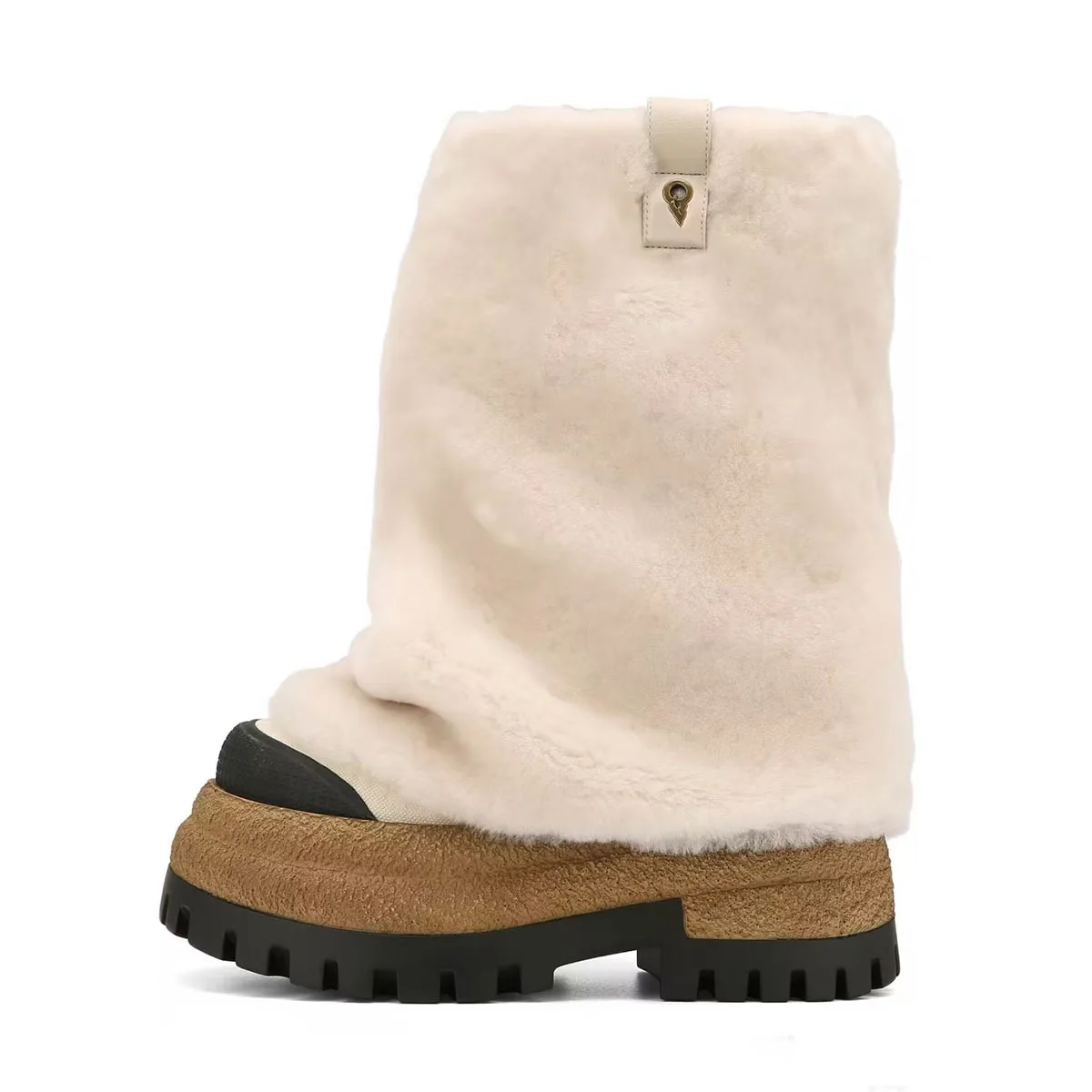 White fur flod thick sole mid calf boots platform leather Camouflage winter new in snow boots women's luxury designer shoes view 2