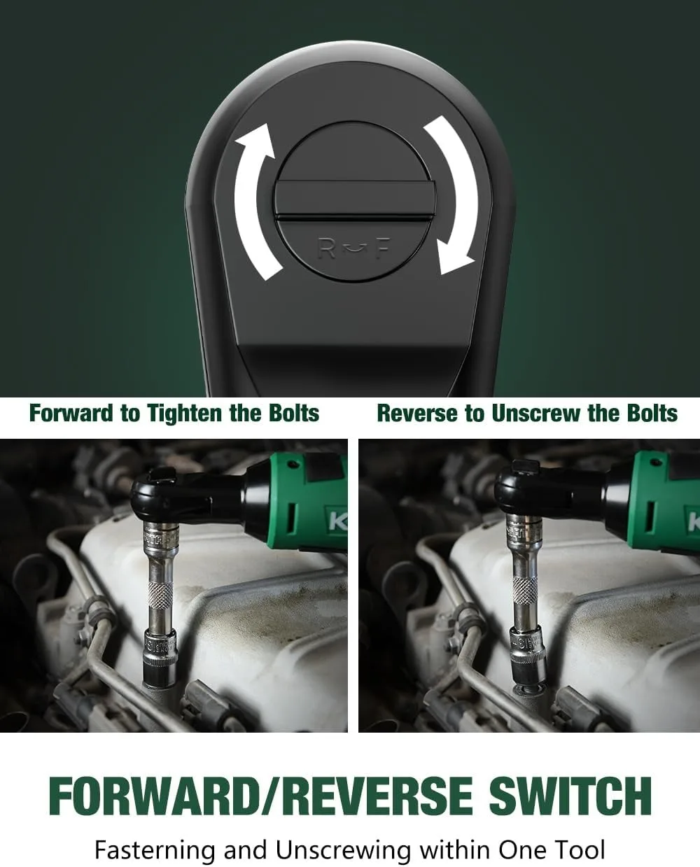 40ft-lbs draadloze elektrische ratelsleutelset, 400 RPM, 12 V met snellader, 7 stopcontacten en adapter