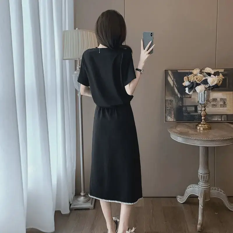 Spring and summer new fashionable women's clothing temperament slim fit top+split skirt two-piece set