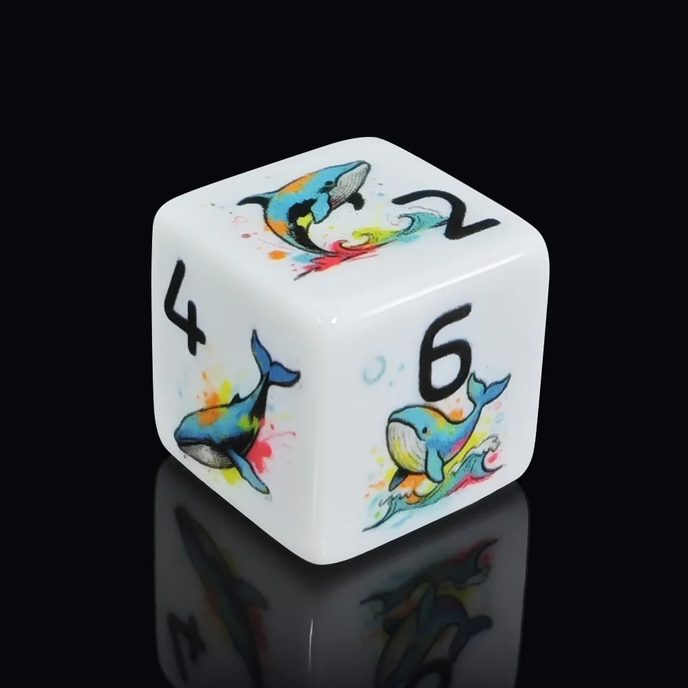 12Pcs 16MM D6 Vivid Cartoon Ocean Whale Printed Acrylic Dice Fit DND D&D MTG Tabletop Fantasy Game For Player D6 Dice view 3