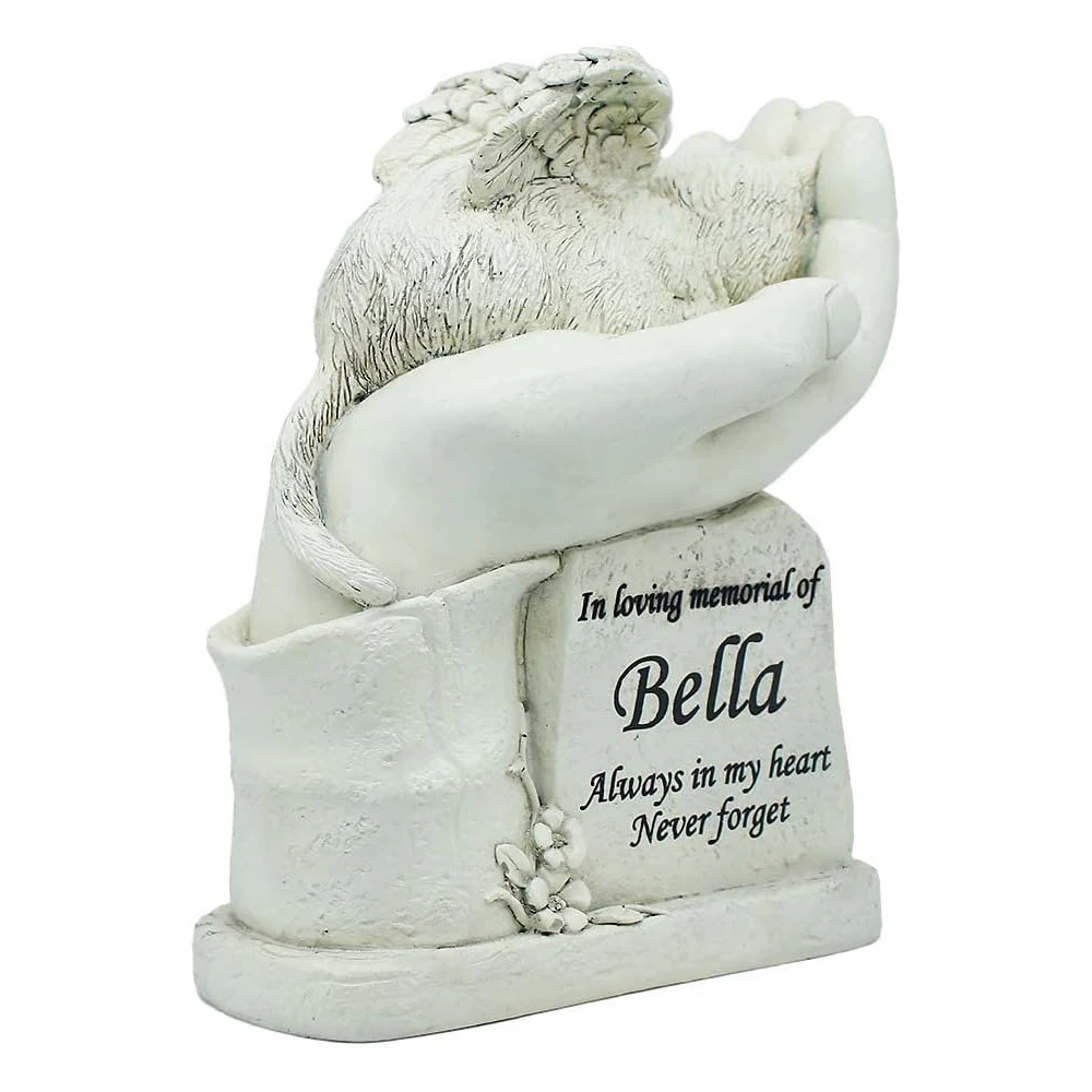 Cat Memorial Stone Statue, Custom Cat Pet Grave Markers, White Sleeping Cat Angel Garden Memorial Stone, Sympathy Pet Lost Gift