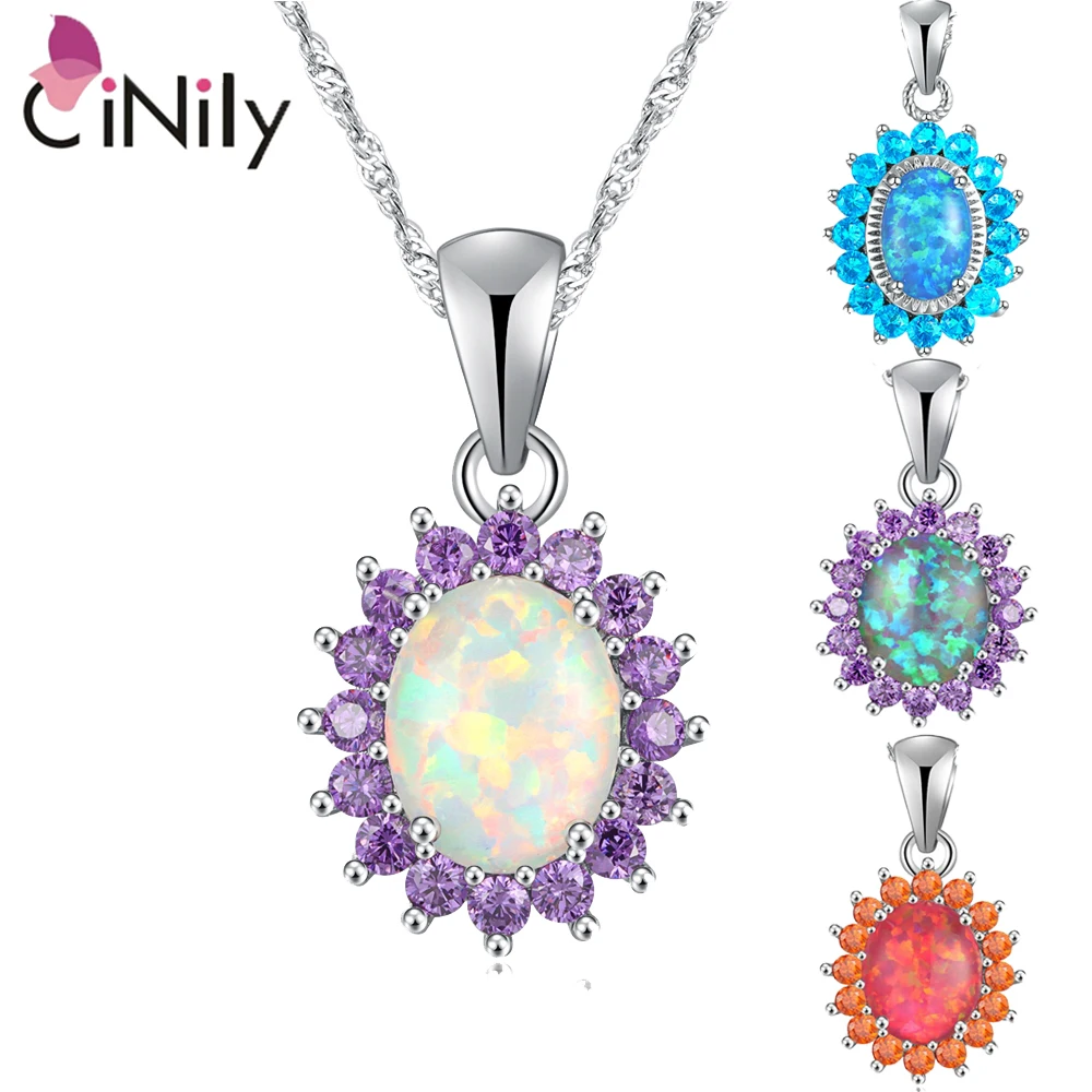 CiNily Oval Shape Opal Pendant Silver Plated Mystery Stone Fashion Jewelry Pendant for Women Weeding Jewelrys Pendants Wholesale