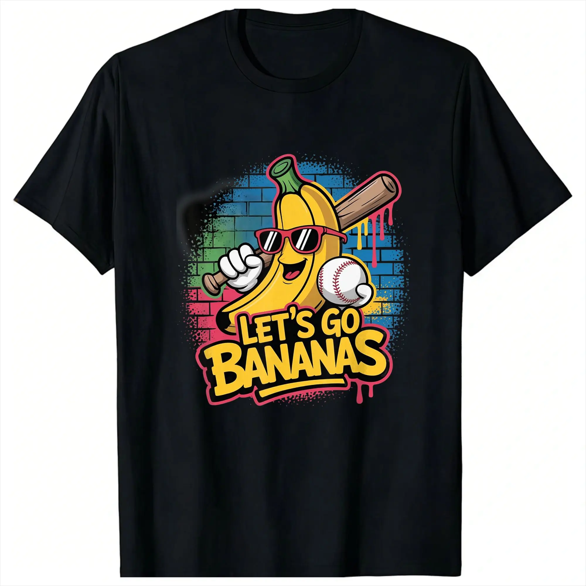 Vintage Funny Banana Let‘s Go Bananas Baseball T-Shirts Men O Neck Pure Cotton T Shirts  Short Sleeve Tee Shirt Summer Tops