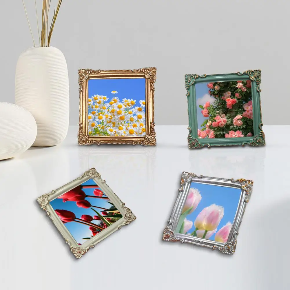 Photo Frame Retro Nordic Style Embossment Handmade Resin Picture Frame Reusable Mini Picture Display Stand Photography Prop