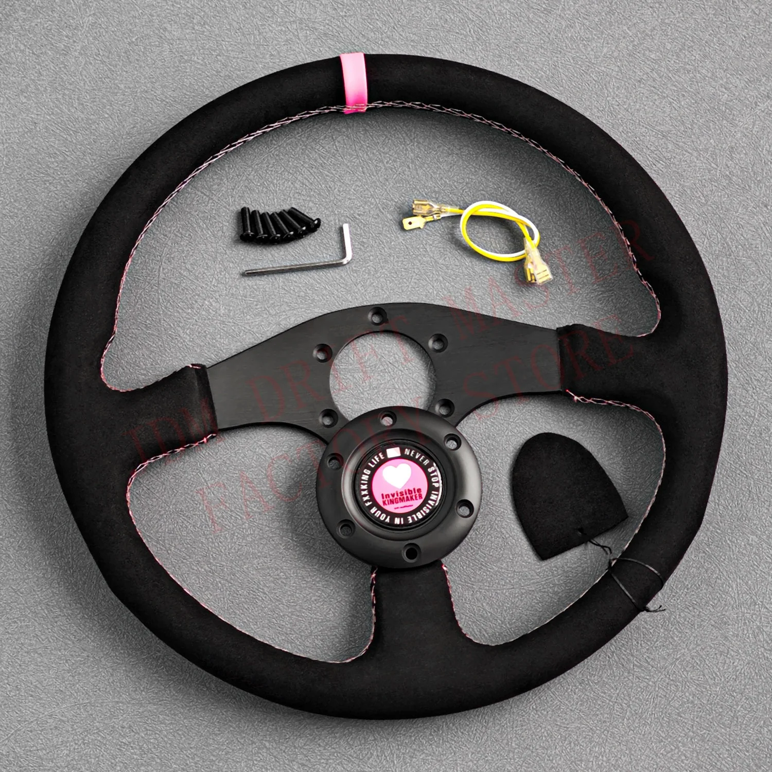Volante deportivo de carreras estilo JDM de cuero de gamuza plana de 350 mm y 14'' para uso universal