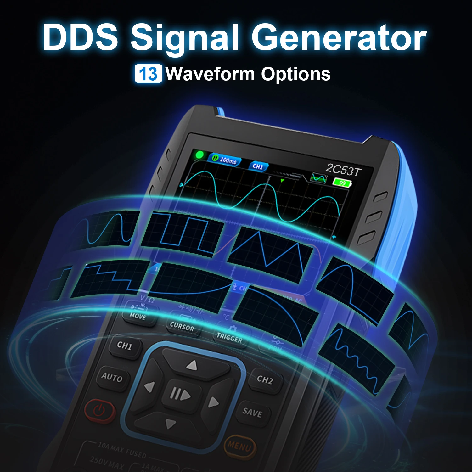 Professional Handheld Oscilloscope Multimeter 3-in-1 2 Channels 2C23/2C53T with DDS Generator 250MS/s Sampling Rate 19999 Counts