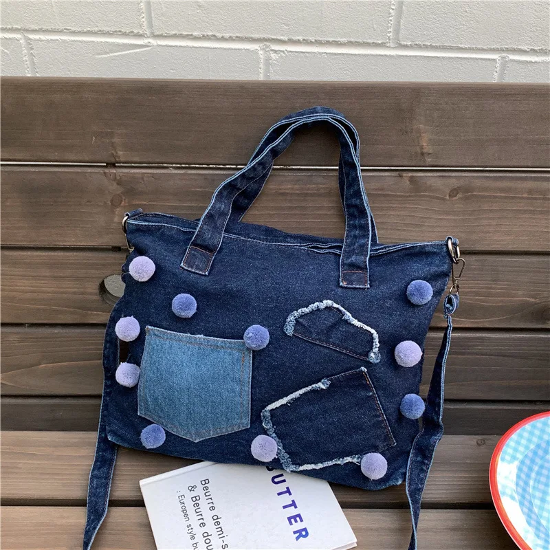 Denim patchwork color-blocking women's handbag, large-capacity lightweight single-shoulder bag, commuter crossbody bag