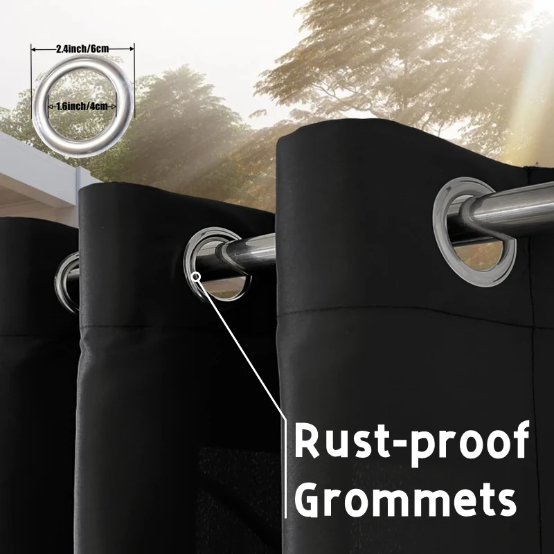 2PCS Heavy-Duty Waterproof Outdoor Curtains - Sunscreen, UV Guard,.Anti-Rust Grommets - Privacy Enhancing, Weatherproof Design