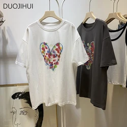 DUOJIHUI New Contrast Color Sweet Printed Loose Women T-shirts Summer Classic O-neck Simple Casual Fashion S-3XL Female T-shirts