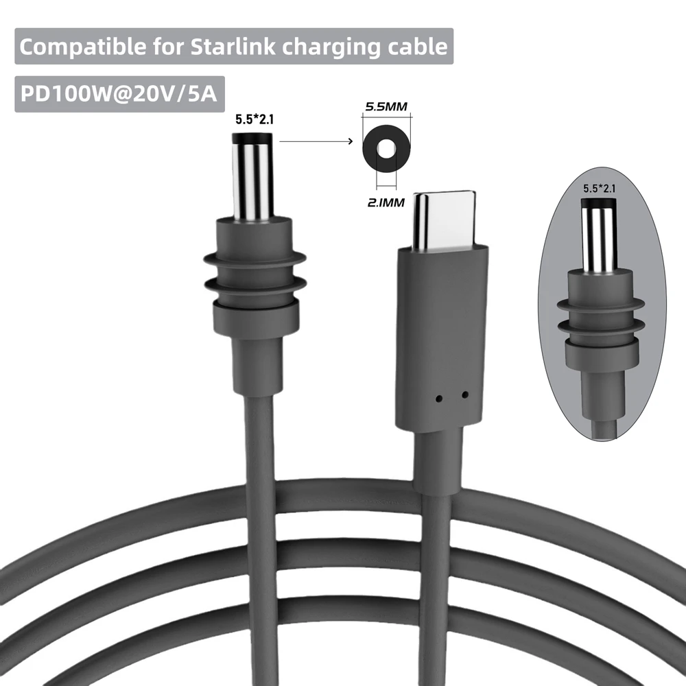 2/3/5M For Starlink Mini Cable DC Power Type-C Input Replacement cable Waterproof Outerdoor Barrel Jack Chargin