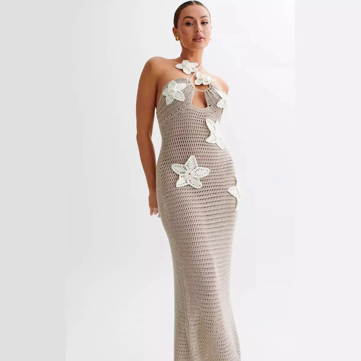 فستان شاطئ ضيق مثير بتصميم خطوة واحدة، موديل ربيع وصيف 2024 الجديد، متوفر بأربعة ألوان، تصميم عصري بخصر مطاطي وطول طويل