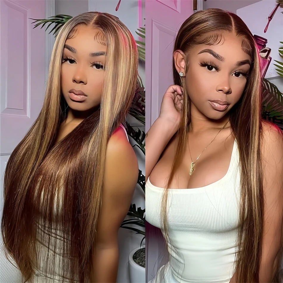 

Straight Lace Frontal Preplucked Brazilian Wig 200 Density 13x6 Highlight Colored Lace Front 100% Human Hair Cheap Wigs on Sale